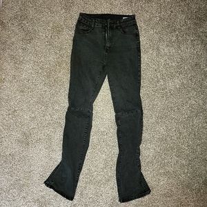 Black Ruched Scrunch Bottom Split Jeans